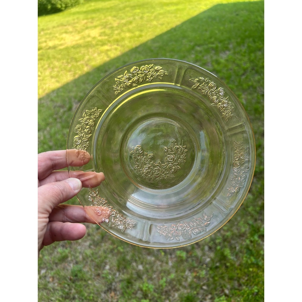 Vintage Pink Depression‎ Glass Bowl Rosemary Dutch Rose Pattern Floral 7.5 Inch